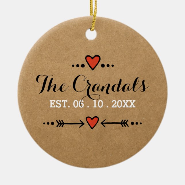 Landsbyggsbröllopet rosa Sweethearts & Arrows Rust Julgransprydnad Keramik (Framsidan)