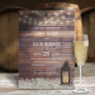 Landsbyggsbröllopet Rustic Barn Lantern String Lju Inbjudningar