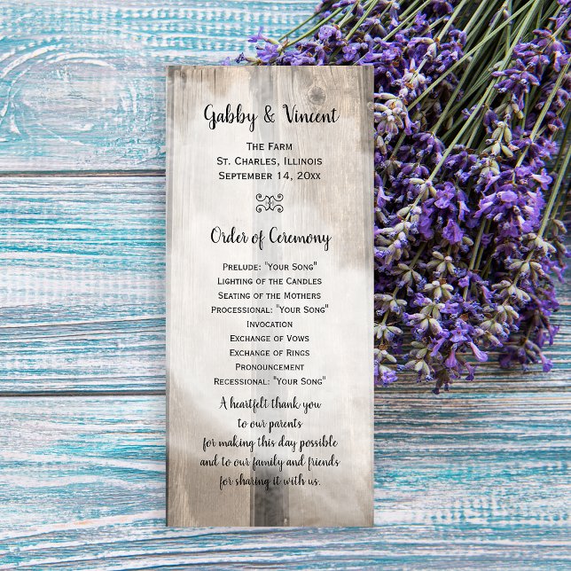 Landsbyggsbröllopet Rustic Barn Wood Program (Give the guests of your barn wedding the order of ceremony with this rustic program.)