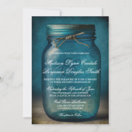 Landsbyggsbröllopet Rustic Blue Mason Burk Inbjudningar