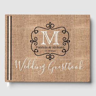Landsbyggsbröllopet Rustic Burlap Monogram Gästböcker