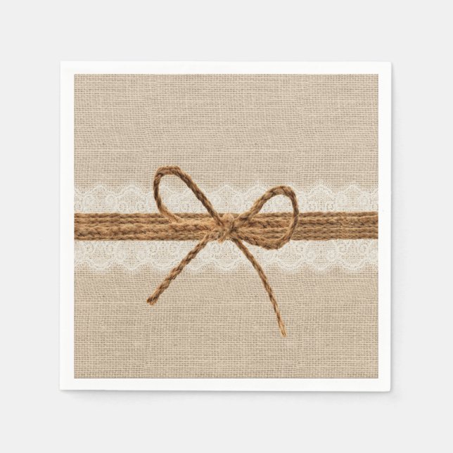 Landsbyggsbröllopet Rustic Burlap Twine Pappersservett (Framsidan)