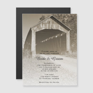 Landsbyggsbröllopet Rustic Covered Bridge Magnetisk Inbjudningskort