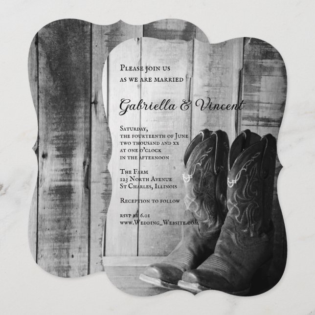 Landsbyggsbröllopet Rustic CowboyBoots Inbjudningar (Fram/baksida)