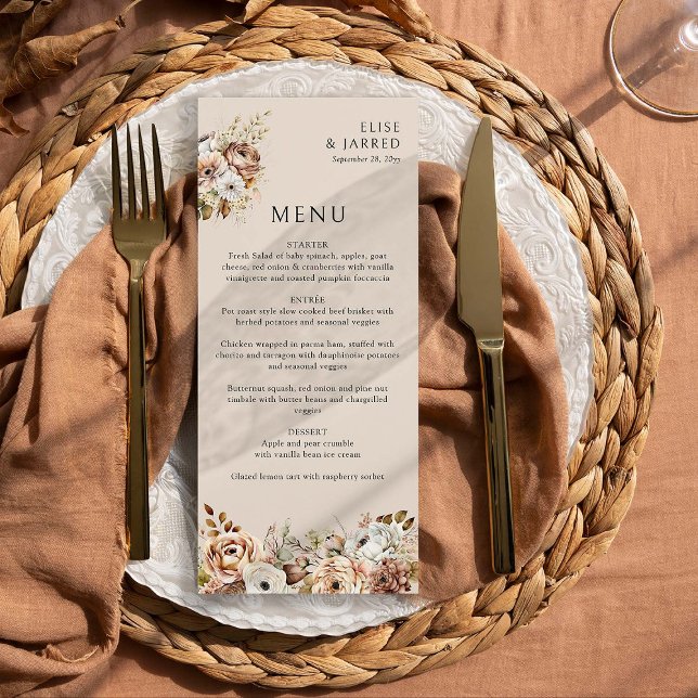 Landsbyggsbröllopet Rustic Fall Blommigt Brown Neu Meny (Wedding Menu from Rustic Floral Brown Neutral Wedding Collection by Darling & May)