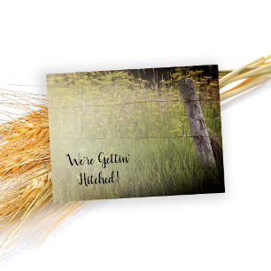 Landsbyggsbröllopet Rustic Fence Post Wildblommor Meddelande Vykort