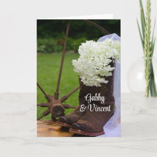 Landsbyggsbröllopet Rustic Hydrangea CowboyBoots Inbjudan
