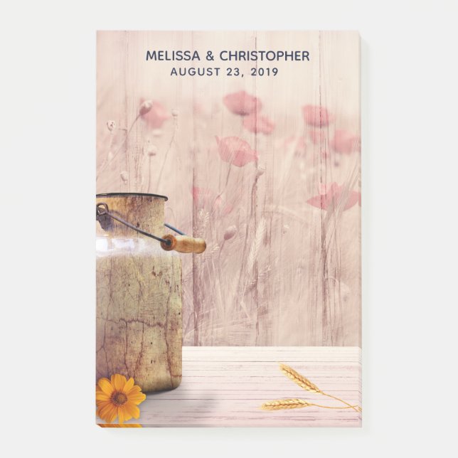 Landsbyggsbröllopet Rustic Mjölk can Post-it Block (Framsida)