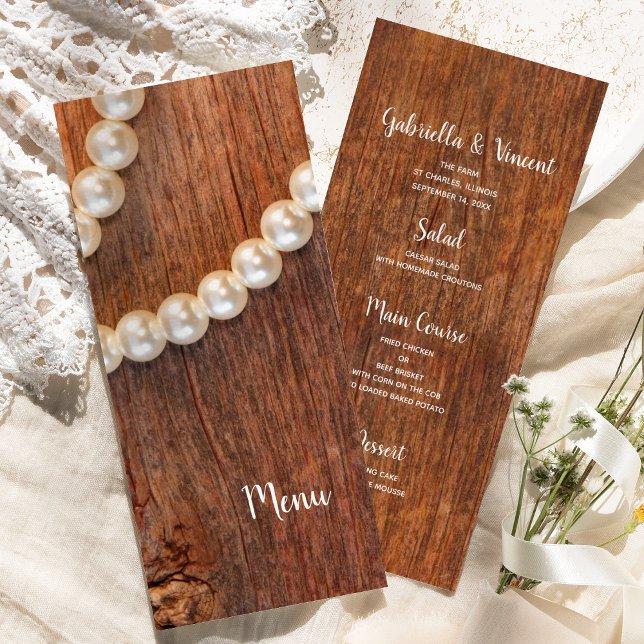 Landsbyggsbröllopet Rustic Pearls och Barn Wood Me Meny (Skapare uppladdad)