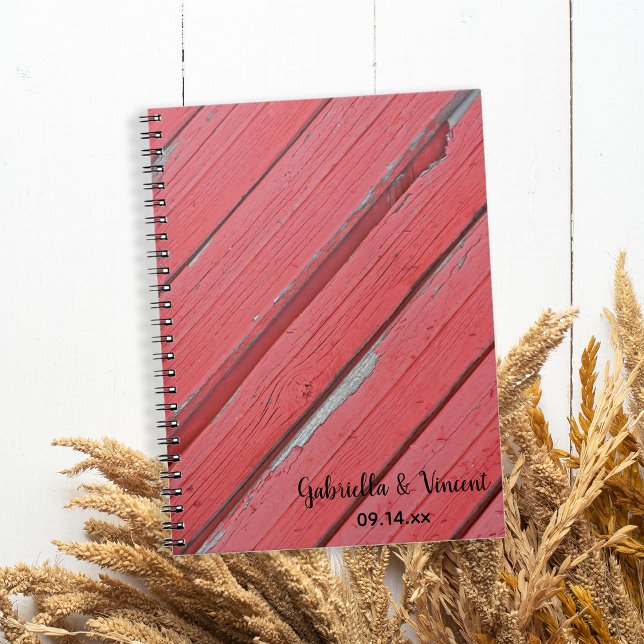 Landsbyggsbröllopet Rustic Red Barn Wood Anteckningsbok Med Spiral (Skapare uppladdad)