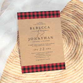 Landsbyggsbröllopet Rustic Red & Black Tartan Play Inbjudningar
