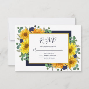 Landsbyggsbröllopet Rustic Solros Navy Blue Ro OSA Kort