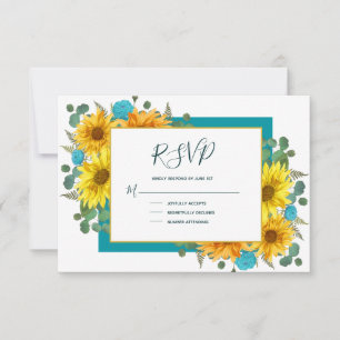 Landsbyggsbröllopet Rustic Solros Teal Blue Ro OSA Kort