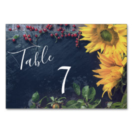 Landsbyggsbröllopet Rustic Sunblommor och Slate Bordsnummer