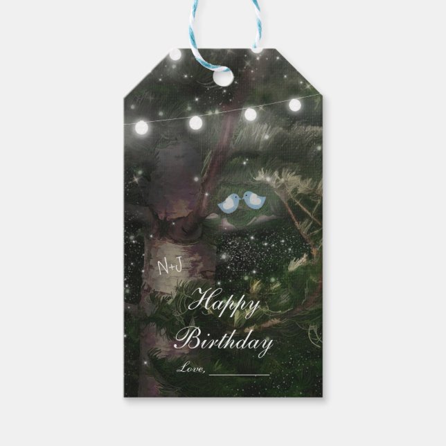 Landsbyggsbröllopet Rustic Träd Love birds Barn Presentetikett (Framsidan)