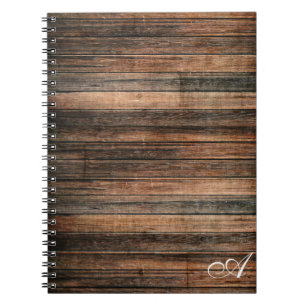 Landsbyggsbröllopet Rustic Weasted Wood Brown Barn Anteckningsbok Med Spiral