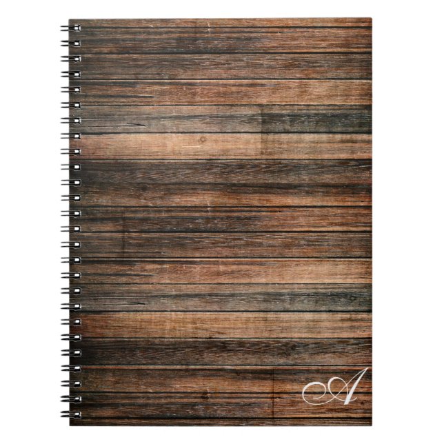 Landsbyggsbröllopet Rustic Weasted Wood Brown Barn Anteckningsbok Med Spiral (Framsidan)