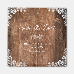 Landsbyggsbröllopet Rustic Wood Snöre Spara datume Magnet