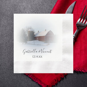 Landsbyggsbröllopet Snö Covered Barn och Silo Wint Pappersservett