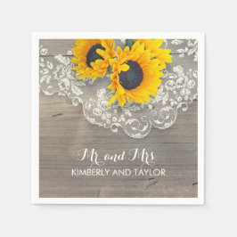 Landsbyggsbröllopet Solblommor Rustic Wood Snöre Pappersservett
