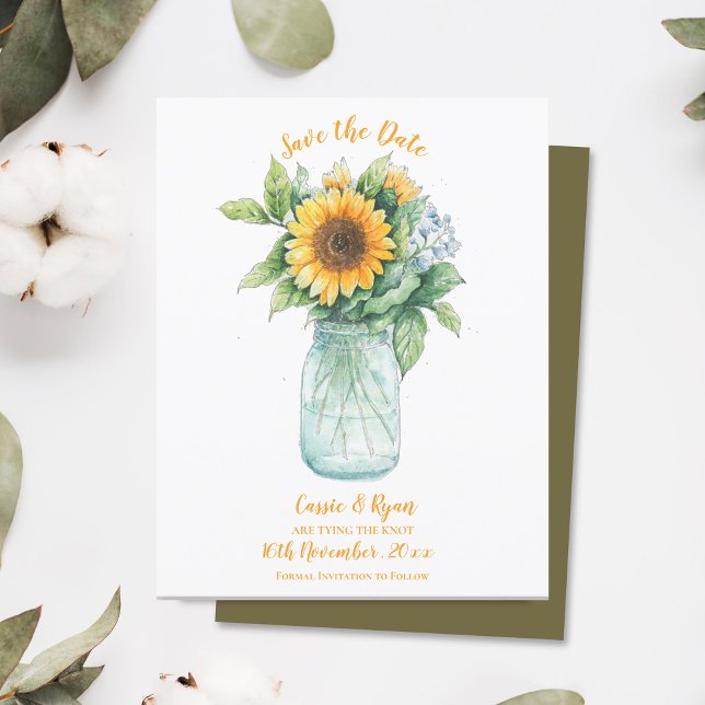 Landsbyggsbröllopet Solros Rustic Spara datum (Sunflower Rustic Country Wedding Save the Date)