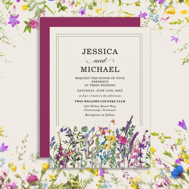 Landsbyggsbröllopet Watercolor Wildblommor Inbjudningar (Watercolor wildflowers wedding invitation)