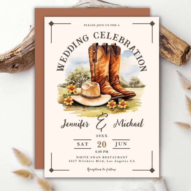 Landsbyggsbröllopet western Cowboy Rodeo Boots Inbjudningar (Skapare uppladdad)