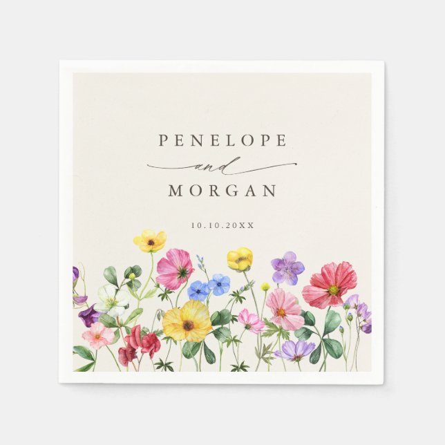 Landsbyggsbröllopet Wildblomma Rustic Chic Blommig Pappersservett (Framsidan)