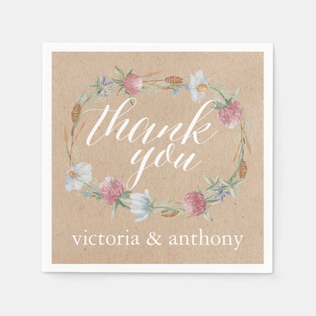 Landsbyggsbröllopet Wildblomme Wandeand on Kraft Pappersservett (Framsidan)