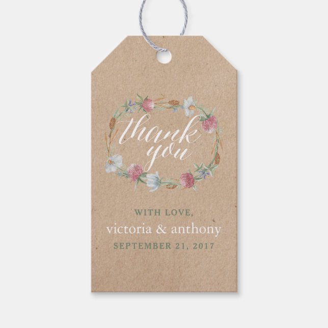 Landsbyggsbröllopet Wildblomme Wandeand on Kraft Presentetikett (Framsidan)