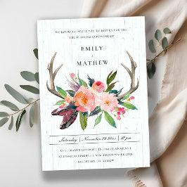 LANDSBYGGSBRÖLLOPET WOODEN BOHO ANTLER BLOMMIGT INBJUDNINGAR