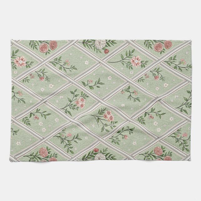 Landsbygrön Vintage Blomma  Kökshandduk (Horisontell)