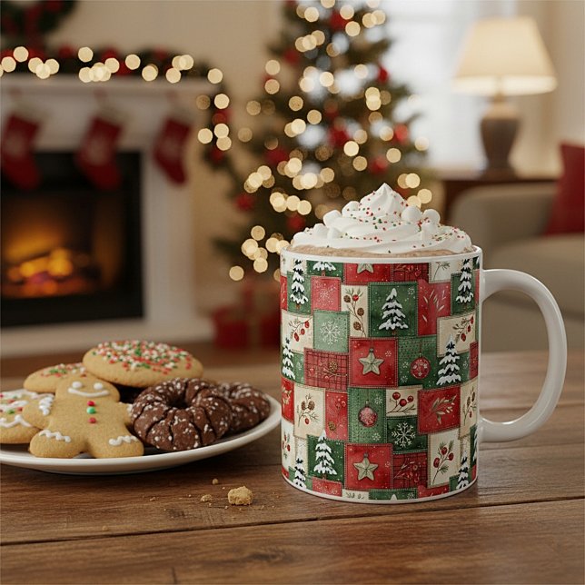 Landsbyplagg jul patchworkmönster kaffemugg (Skapare uppladdad)