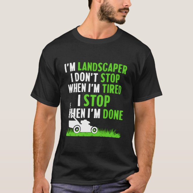 Landscag Gräsmatta Mower Landscaper Gardener  T Shirt (Framsida)