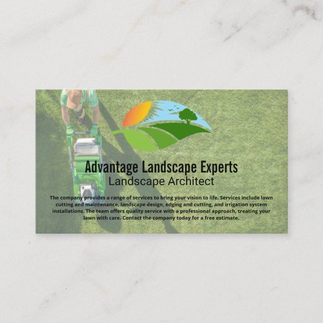 Landscape Architect Cutting Lawn Visitkort (Framsida)