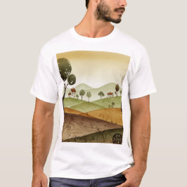 landscape of hills with small houses t shirt