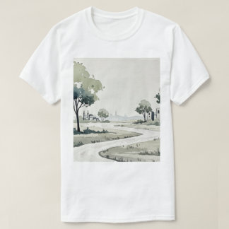 landscape of hills with small houses t shirt
