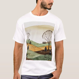landscape of hills with small houses t shirt