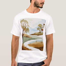 landscape of hills with small houses t shirt