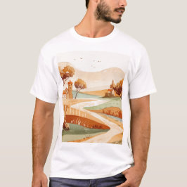landscape of hills with small houses t shirt