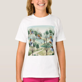landscape of hills with small houses t shirt