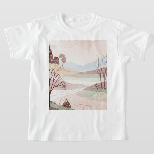 landscape of hills with small houses t shirt (Laydown)