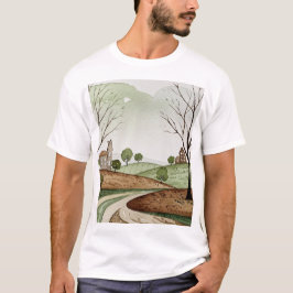 landscape of hills with small houses t shirt