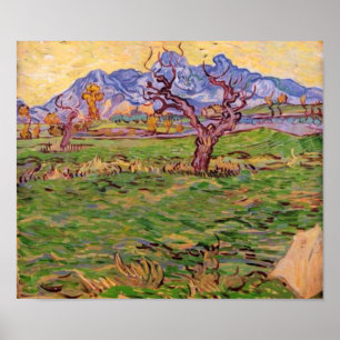 Landscape Olive Träd Mountain, Van Gogh Fine Art Poster