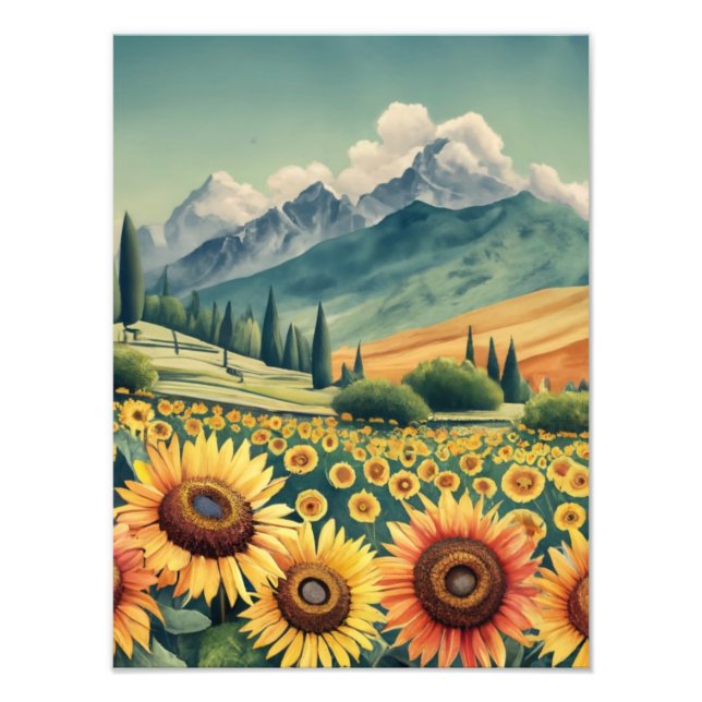 Landscape Sunflowers Boho Fototryck (Framsidan)