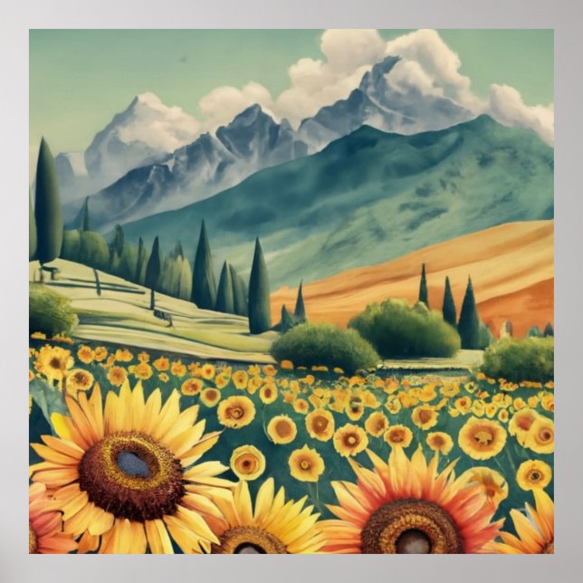 Landscape Sunflowers Boho Poster (Framsidan)