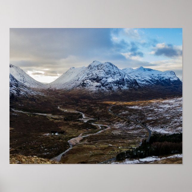 Landscape winter Lairig Gartain Glen Coe Scotland Poster (Framsidan)