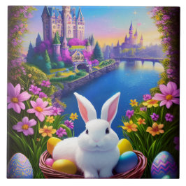 landscape with a rabbit and magical castles kakelplatta