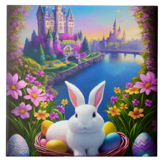 landscape with a rabbit and magical castles kakelplatta
