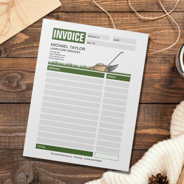 Landscaping Gräsmatta Mwing Business Receipt Fvoic Anteckningsblock (LAWN CARE INVOICE FORM)